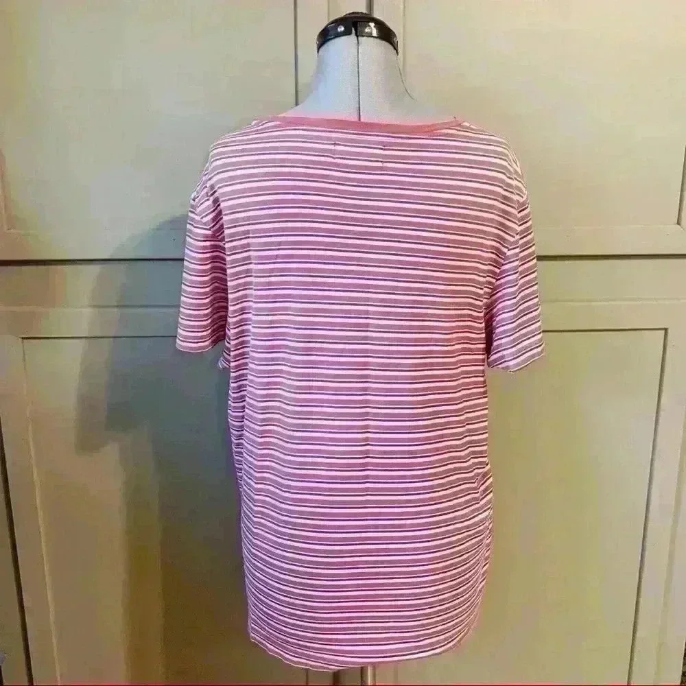 Polo Ralph Lauren T-Shirt Large Thrashed Distressed Striped Short Sleeve Cotton.